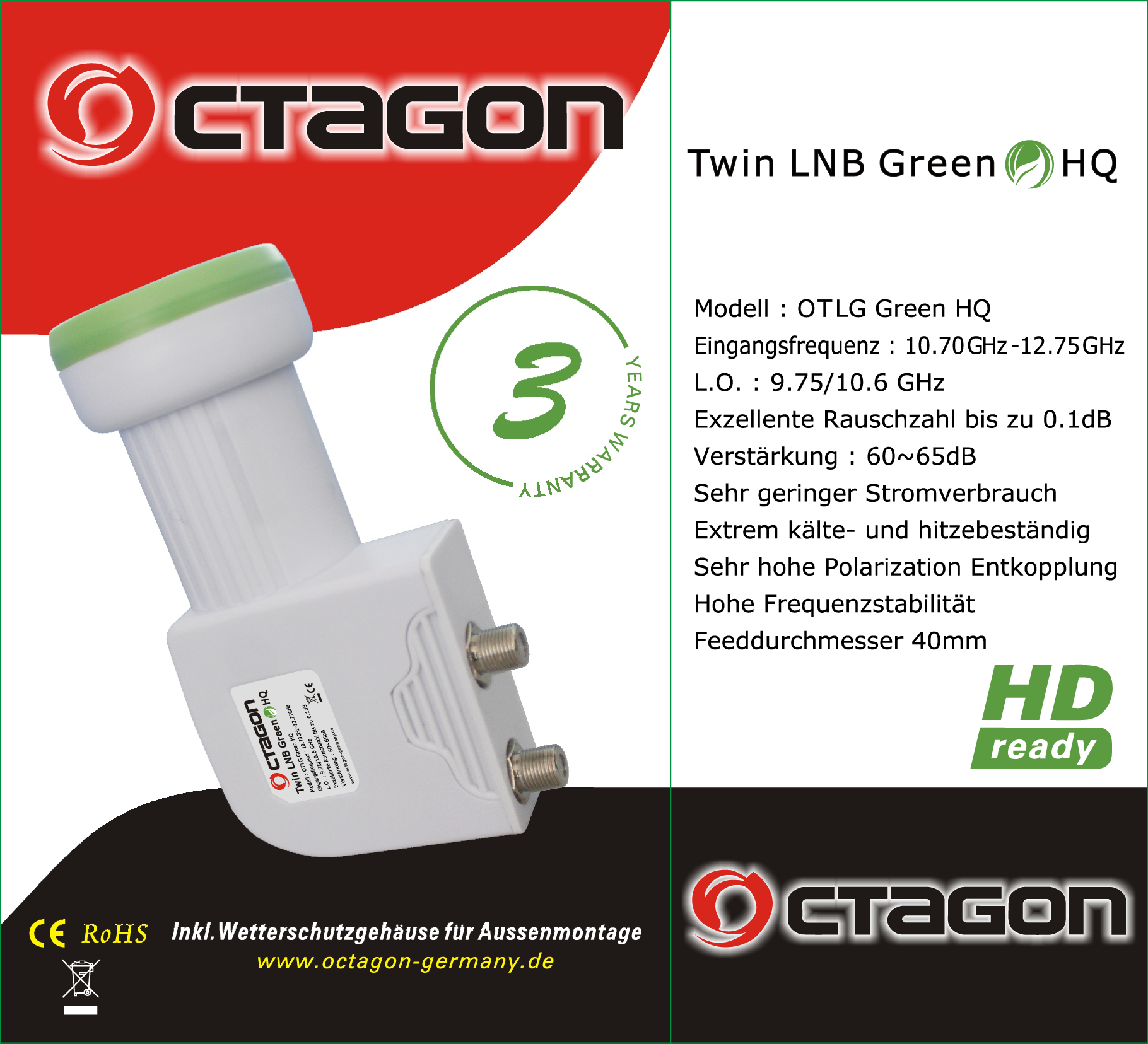 Twin LNB Octagon green 0.1 dB HD-Ready